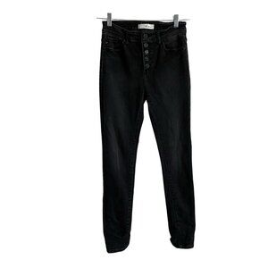 KanCan Women 7/27 Black Denim Button Fly Lyla High Rise Super Skinny Jeans